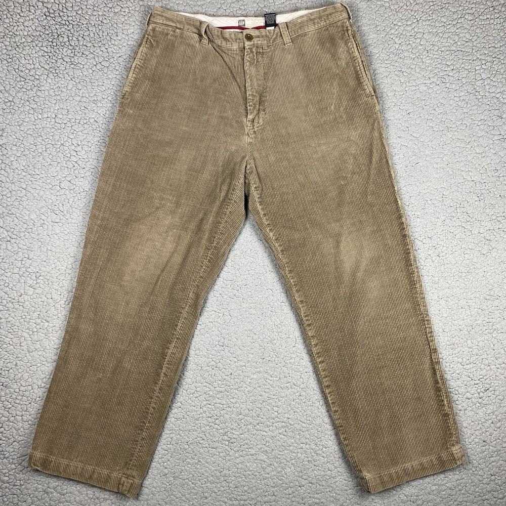 Vtg GAP Corduroy Pants Men's 35x30 Tan Wide Whale Y2K Yzy 90s Skater Open Baggy